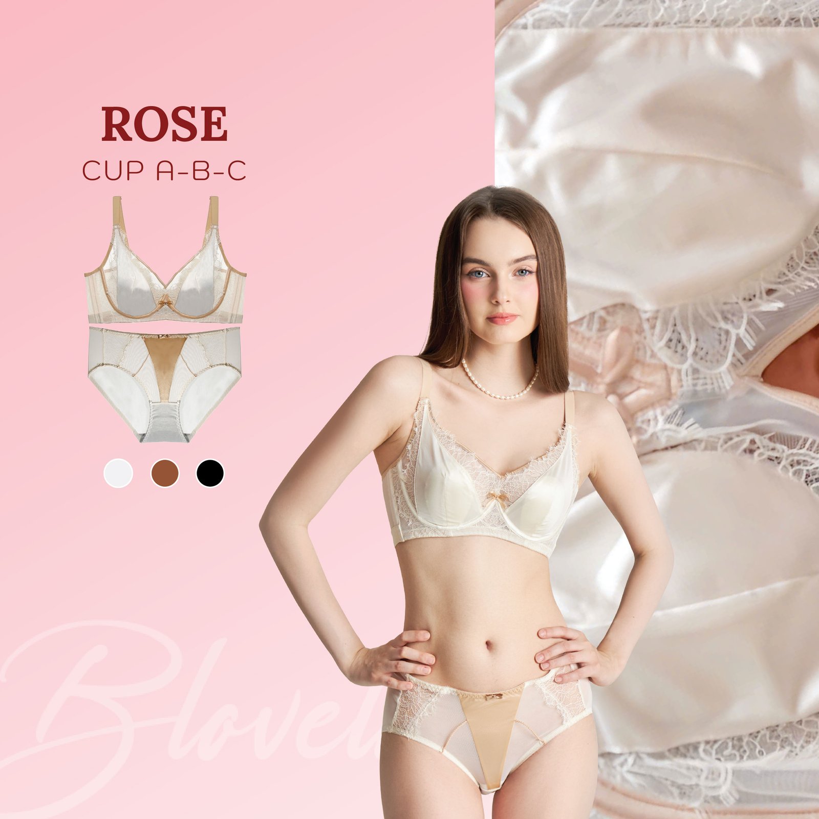 Bộ đồ ngủ ren có gọng satin sang trọng Rose
